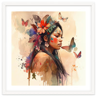 Watercolor Floral Indian Native Woman #8