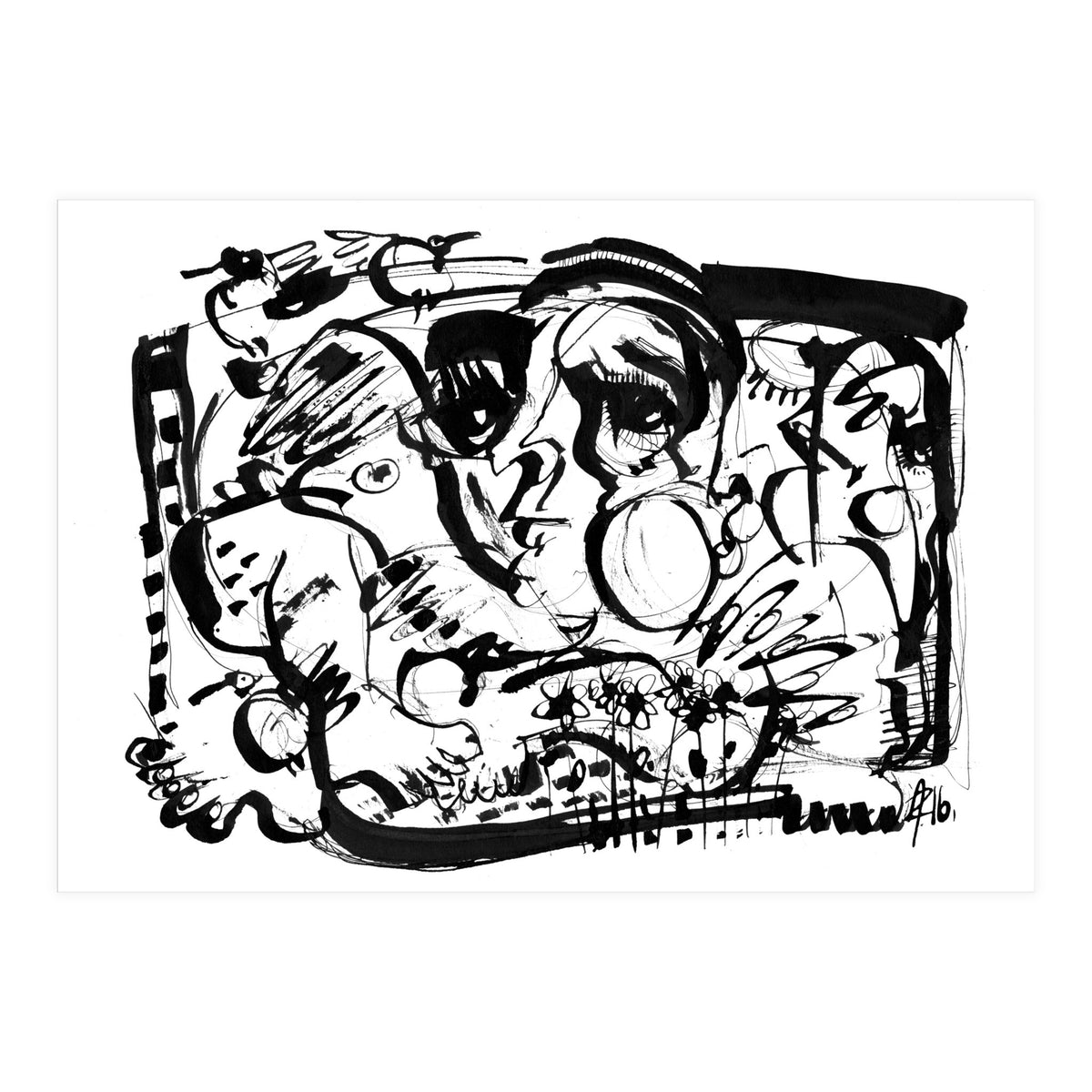 Birds and Flowers - b&w (Print Only)