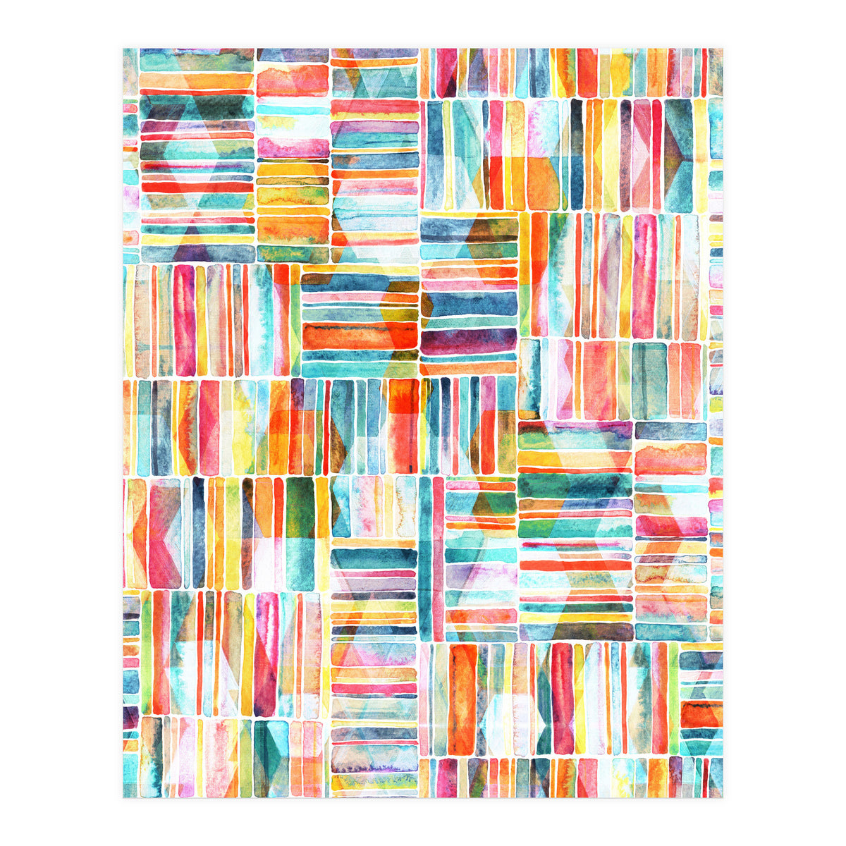 Summer Pastel Geometric and Striped Abstract on white (Print Only)