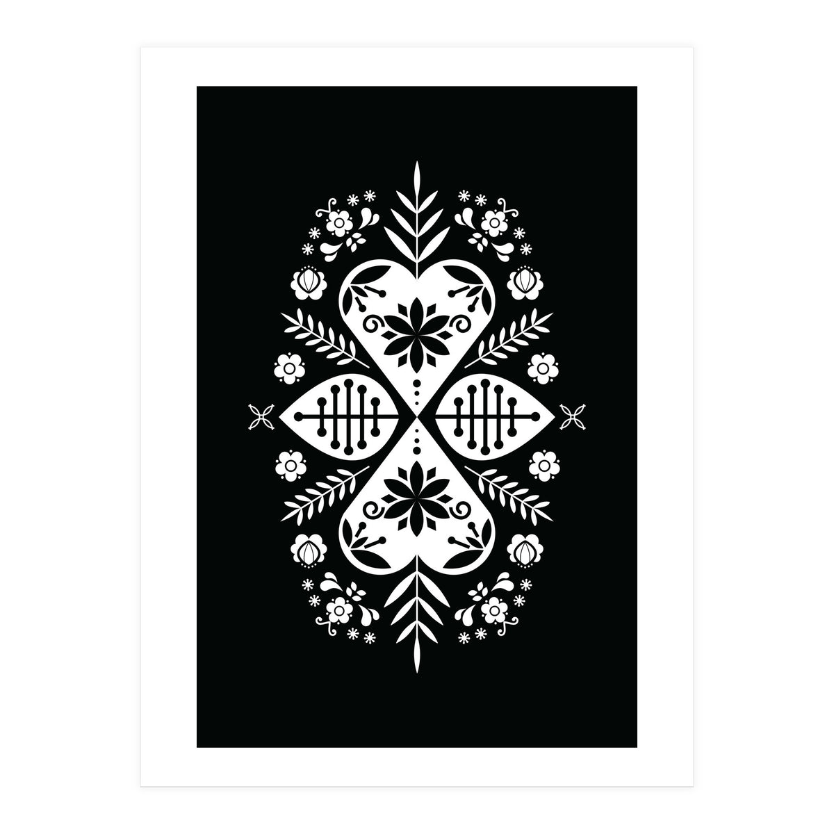 Scandinavian Folk Pattern Monochrome 01  (Print Only)