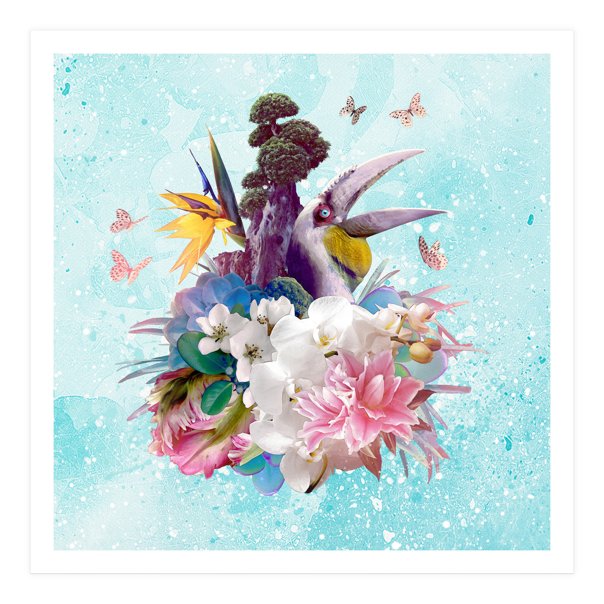 Floral Hornbill Blue (Print Only)