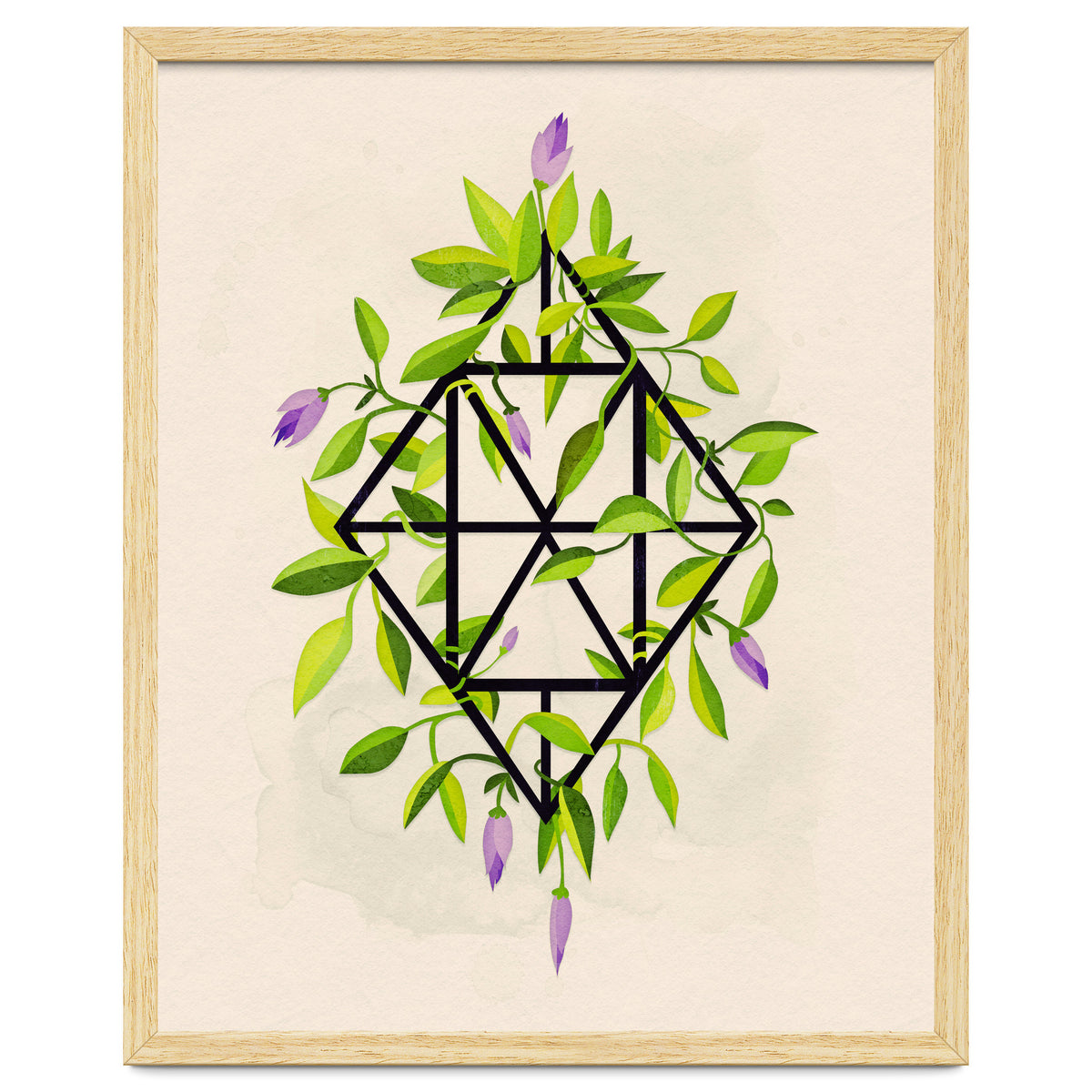 Geometric frame with leaves and flowers