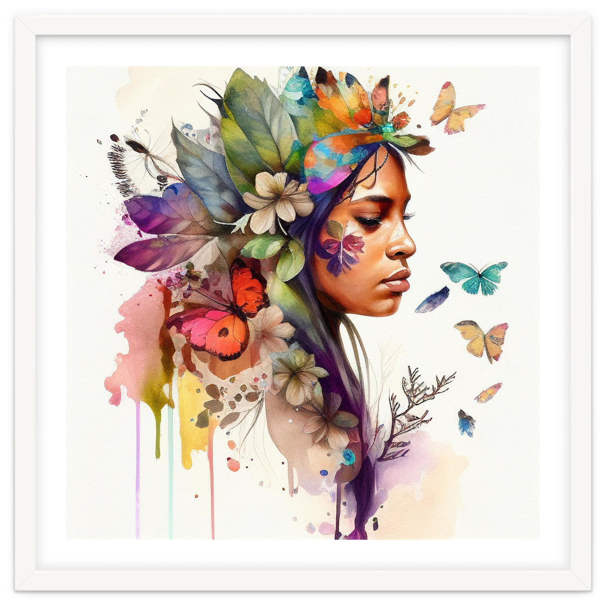 Watercolor Floral Indian Native Woman #10