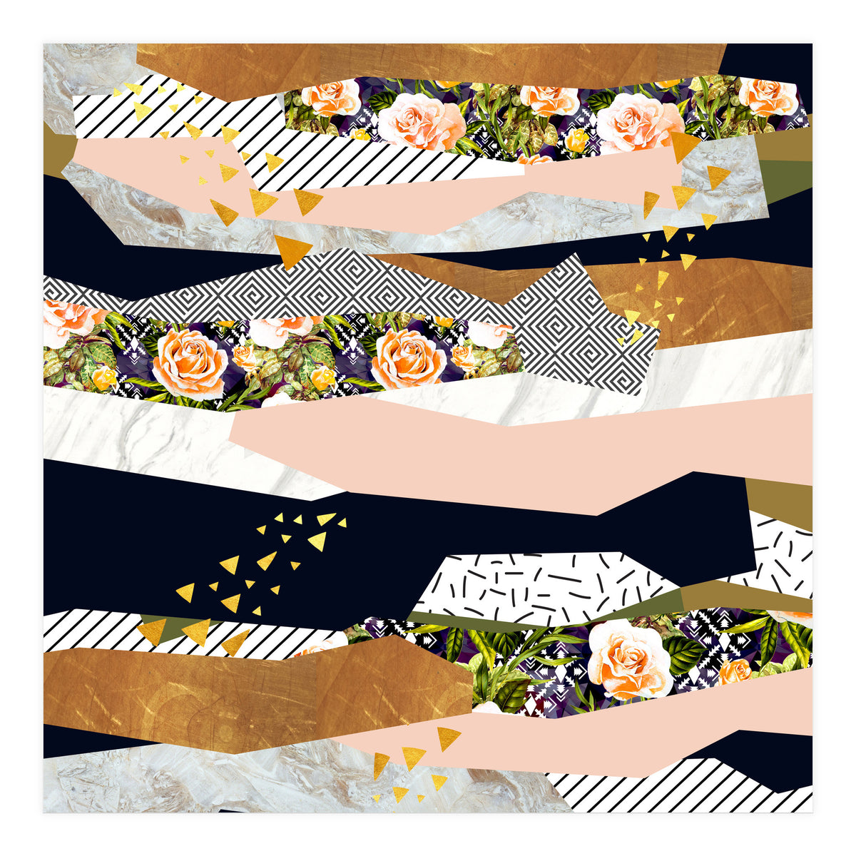 Collage of textured shapes and flowers (Print Only)