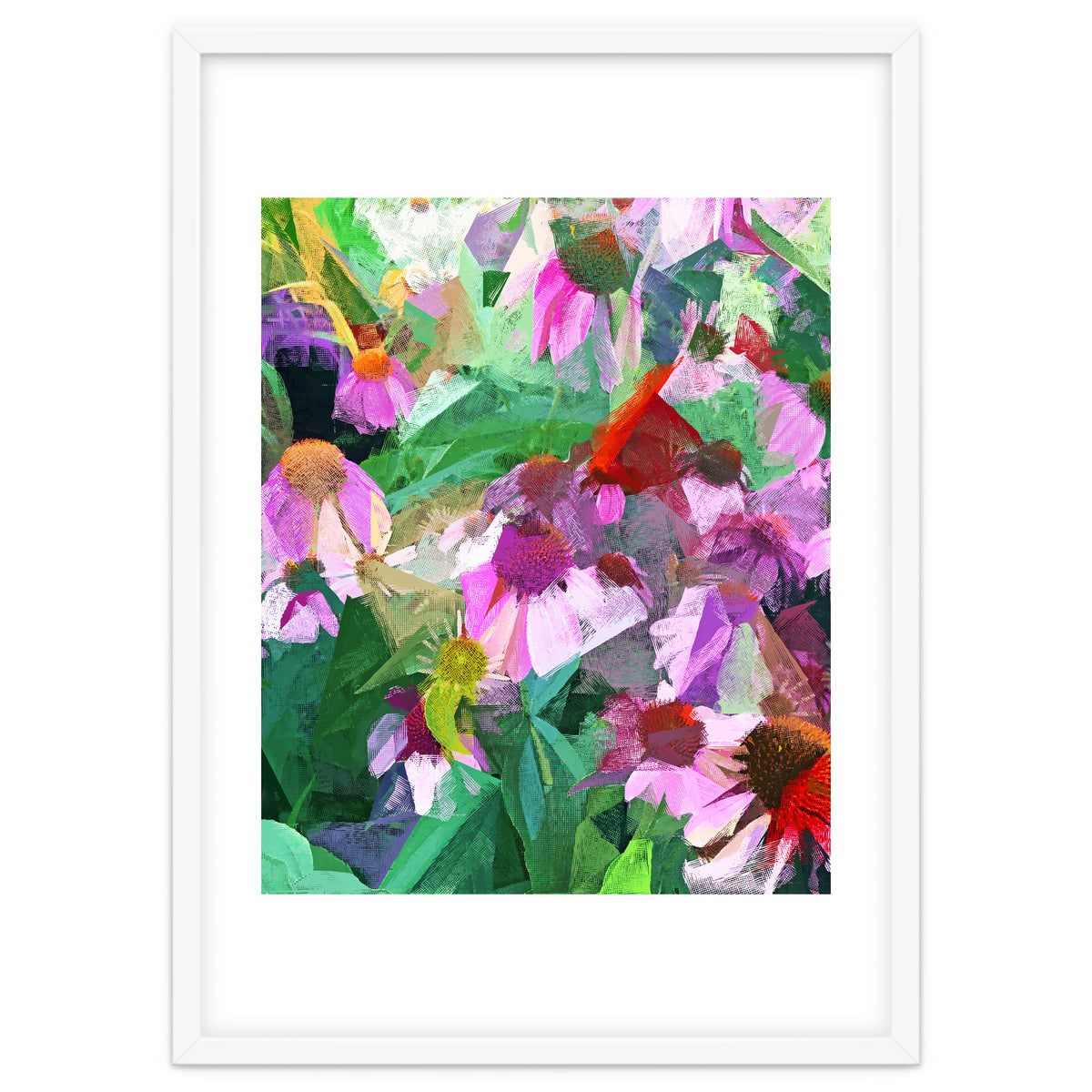 The Memory of Spring, Crosshatch Botanical Floral Painting, Plants Garden Meadow, Flowers Nature Digital Illustration