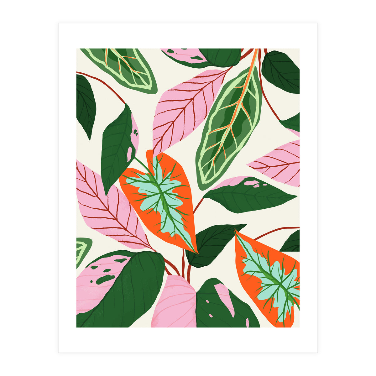 The Inseparable V.02, Nature Botanical Plants, Blush Leaves Modern Bohemian, Pastel Illustration Garden (Print Only)