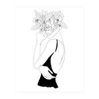 Line Drawing Girl with Flowers (Print Only)