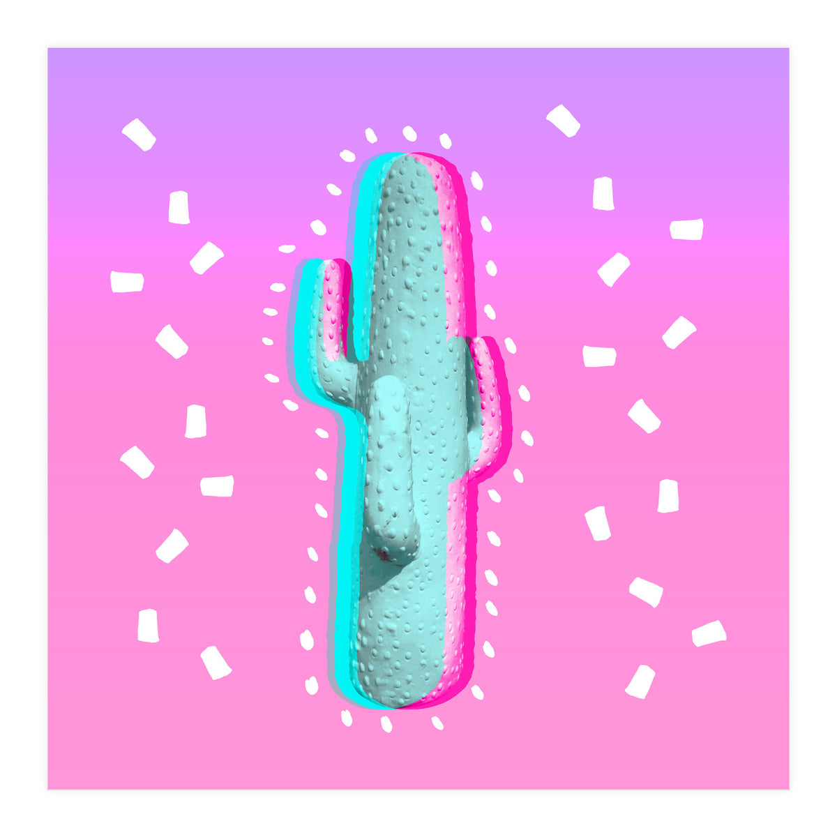Modern 3 D Color Channel Cactus Photography Pink Purple Gradient 90's Pattern (Print Only)