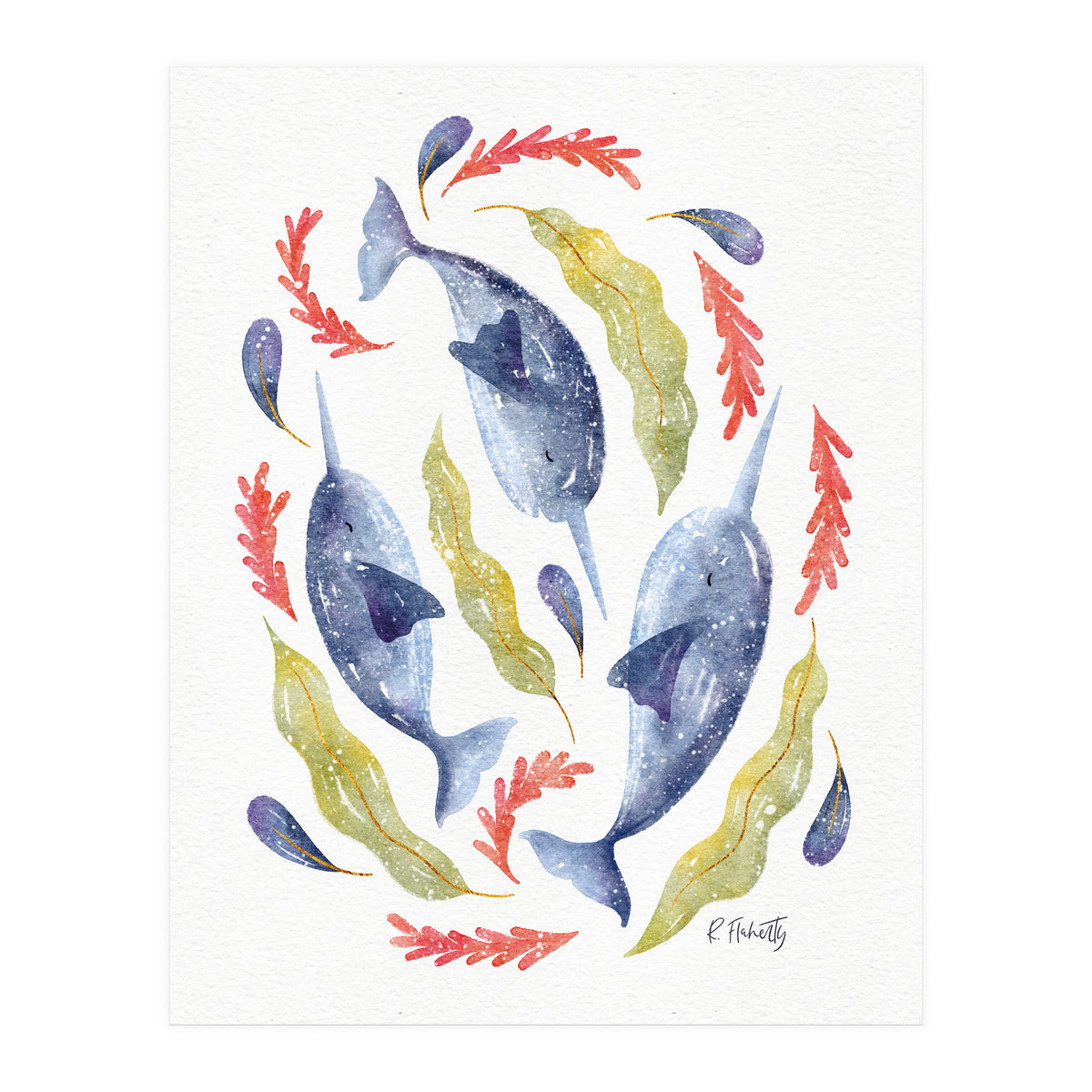 Swirling Narwhals | Blue (Print Only)