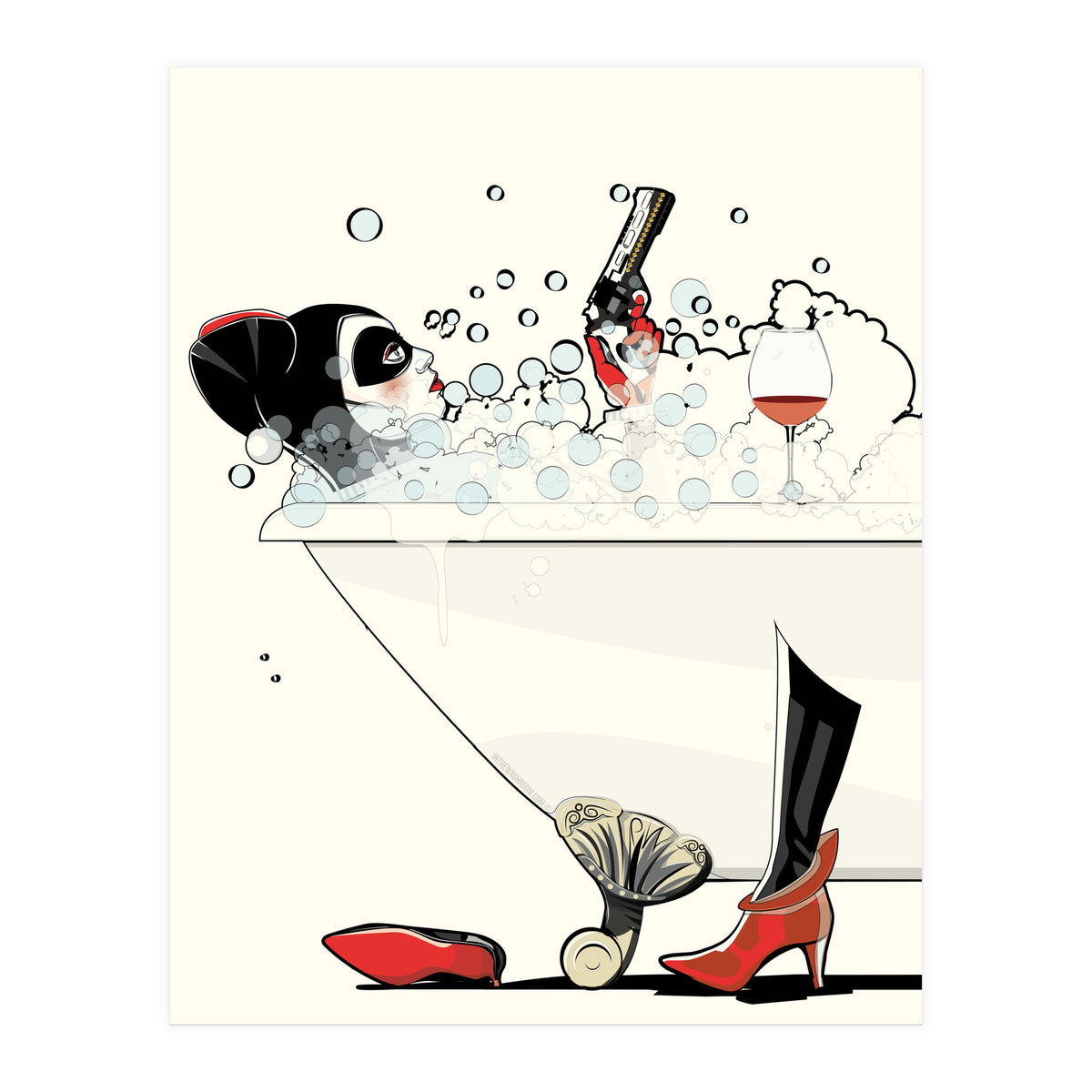 Harley Quinn in the Bath, funny Bathroom Humour (Print Only)