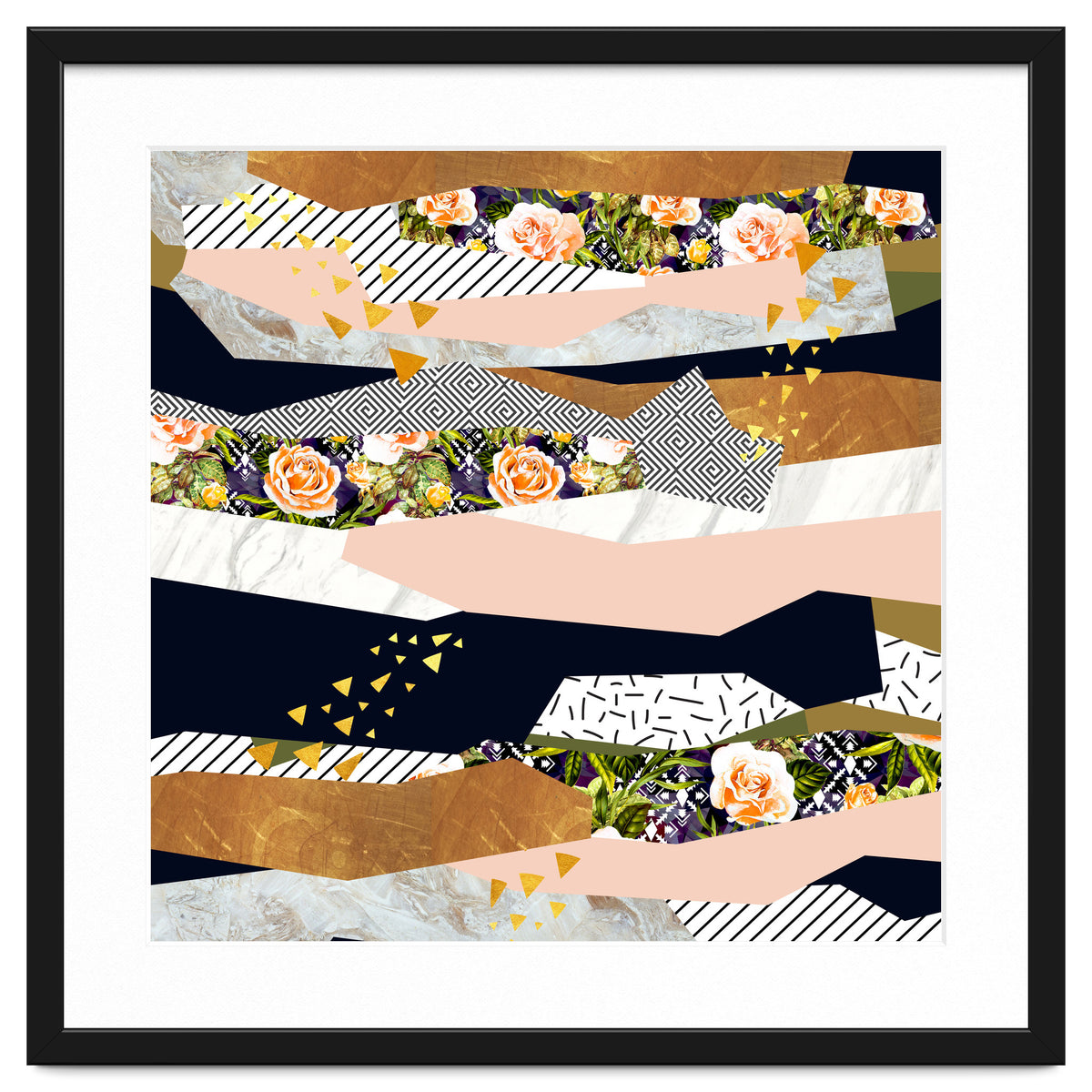 Collage of textured shapes and flowers