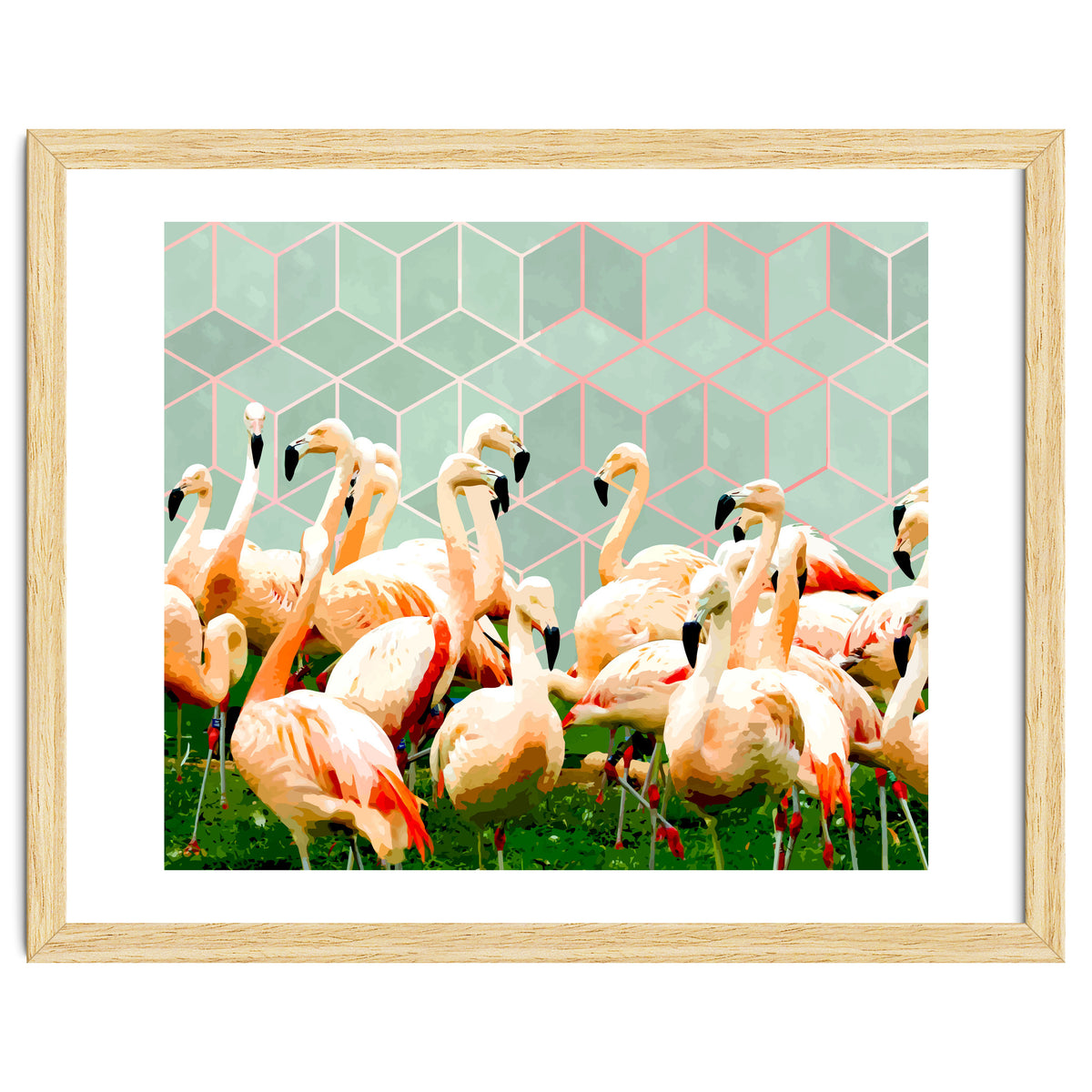 Flamingle Abstract Digital, Flamingo Wildlife Painting, Birds Geometric Collage