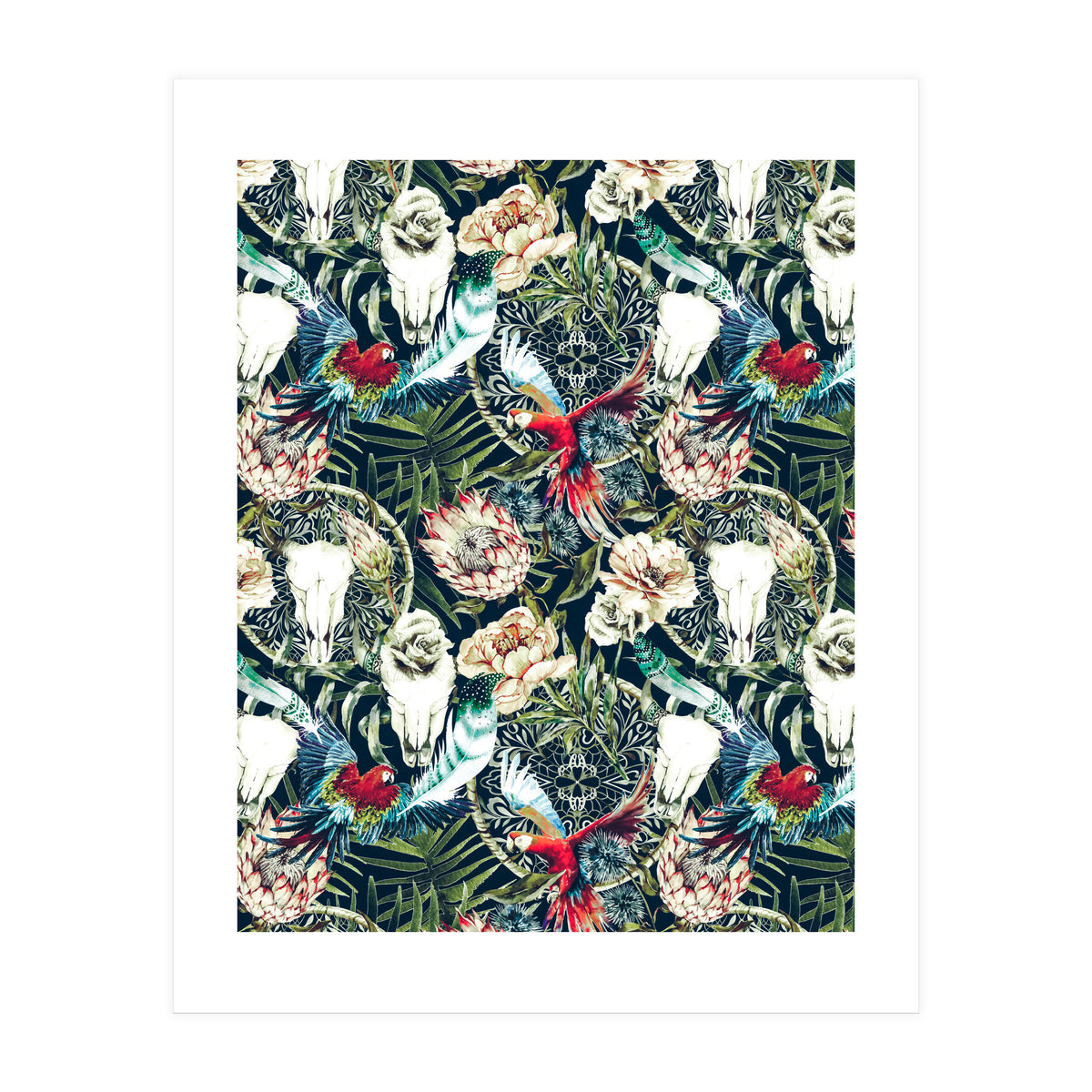 Dark pattern boho skull tropical  (Print Only)
