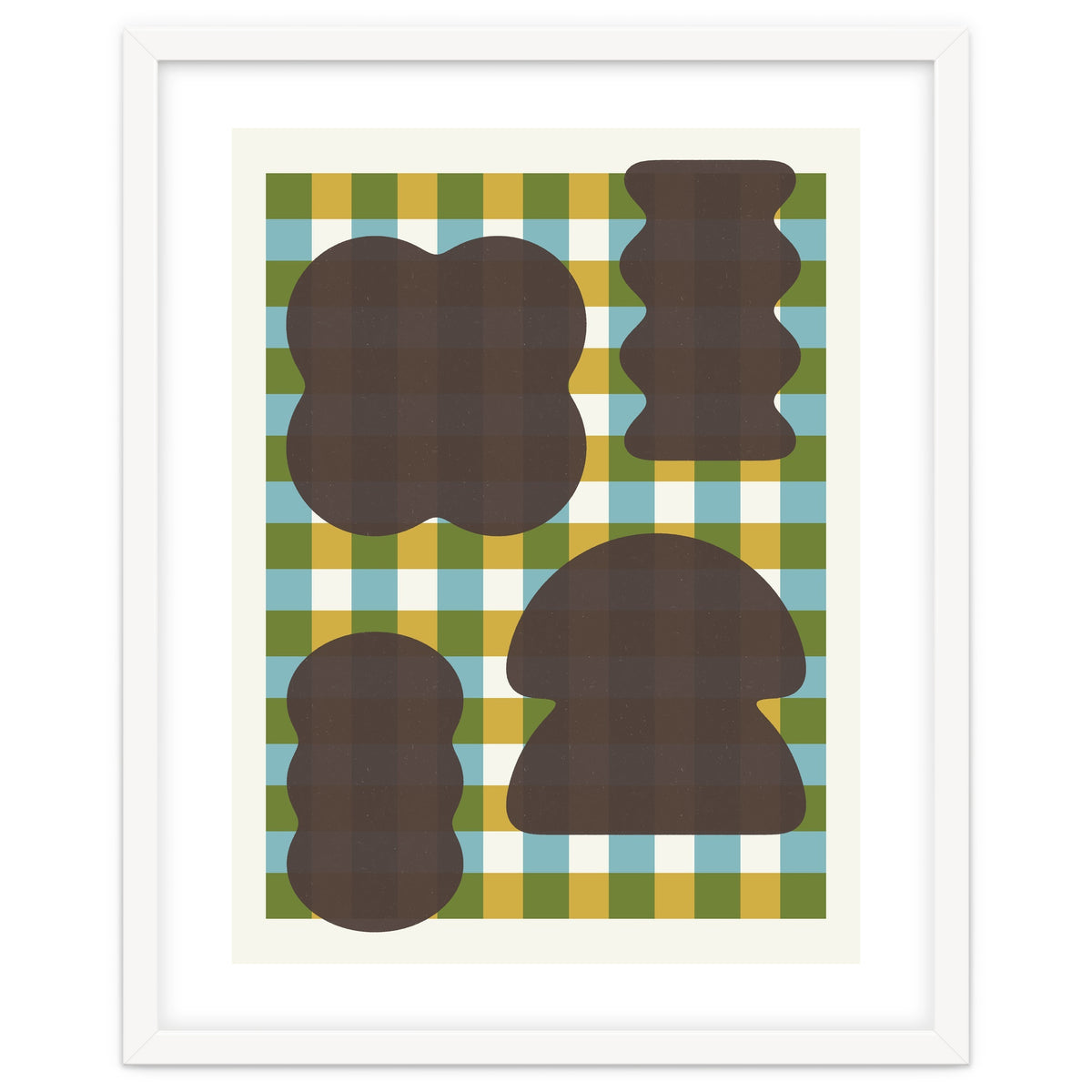 Funky Organic Shapes on a Plaid Background