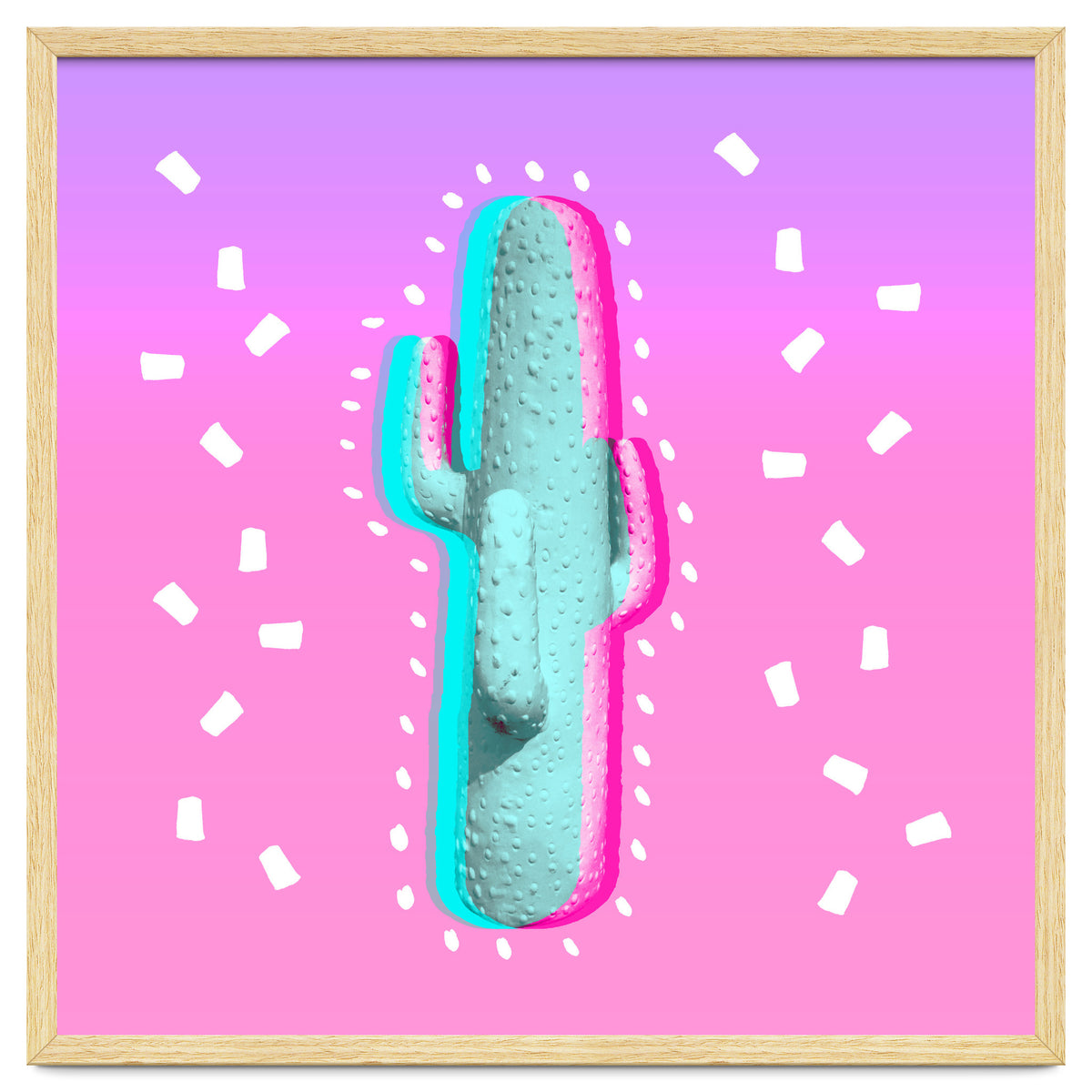 Modern 3 D Color Channel Cactus Photography Pink Purple Gradient 90's Pattern