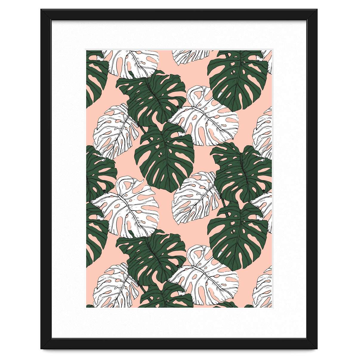 Hand drawing monstera pastel color