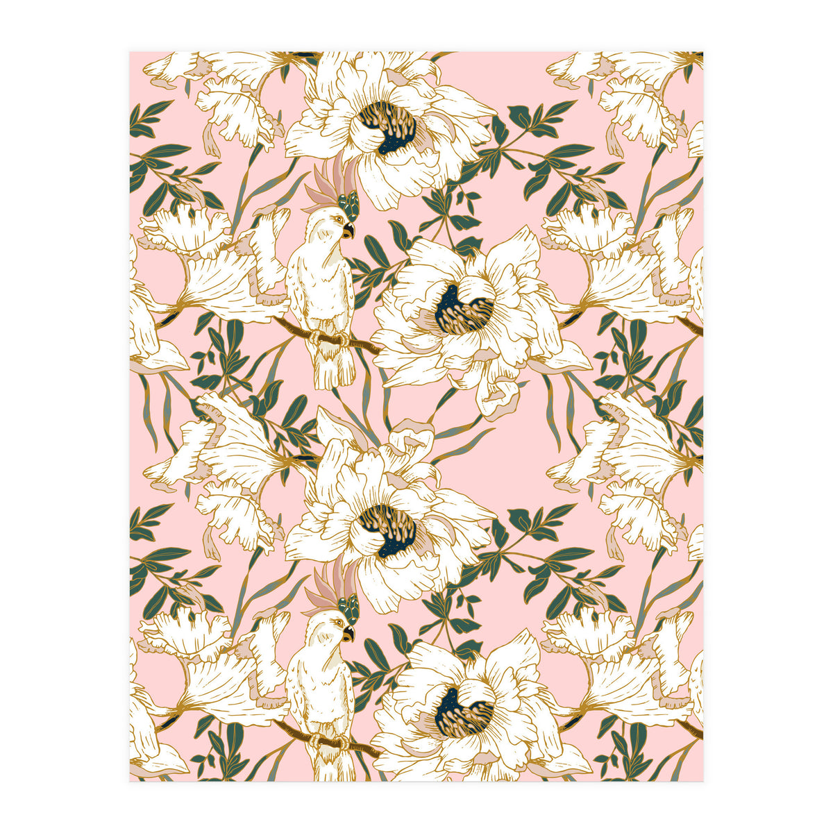 Exotic birds on flowers (Print Only)