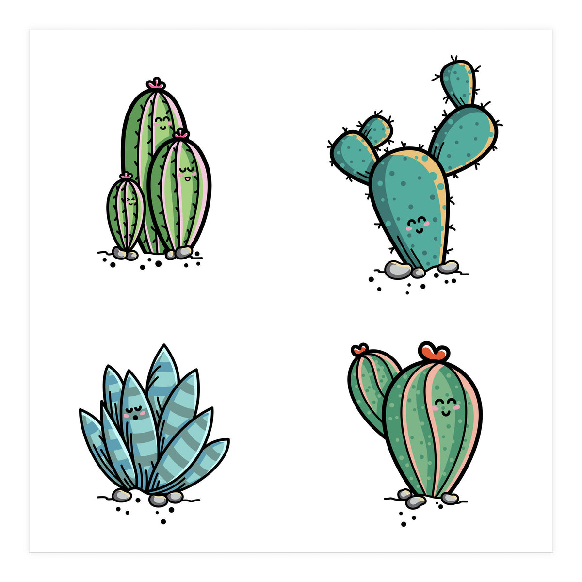 Kawaii Cute Cacti Desert Plants (Print Only)