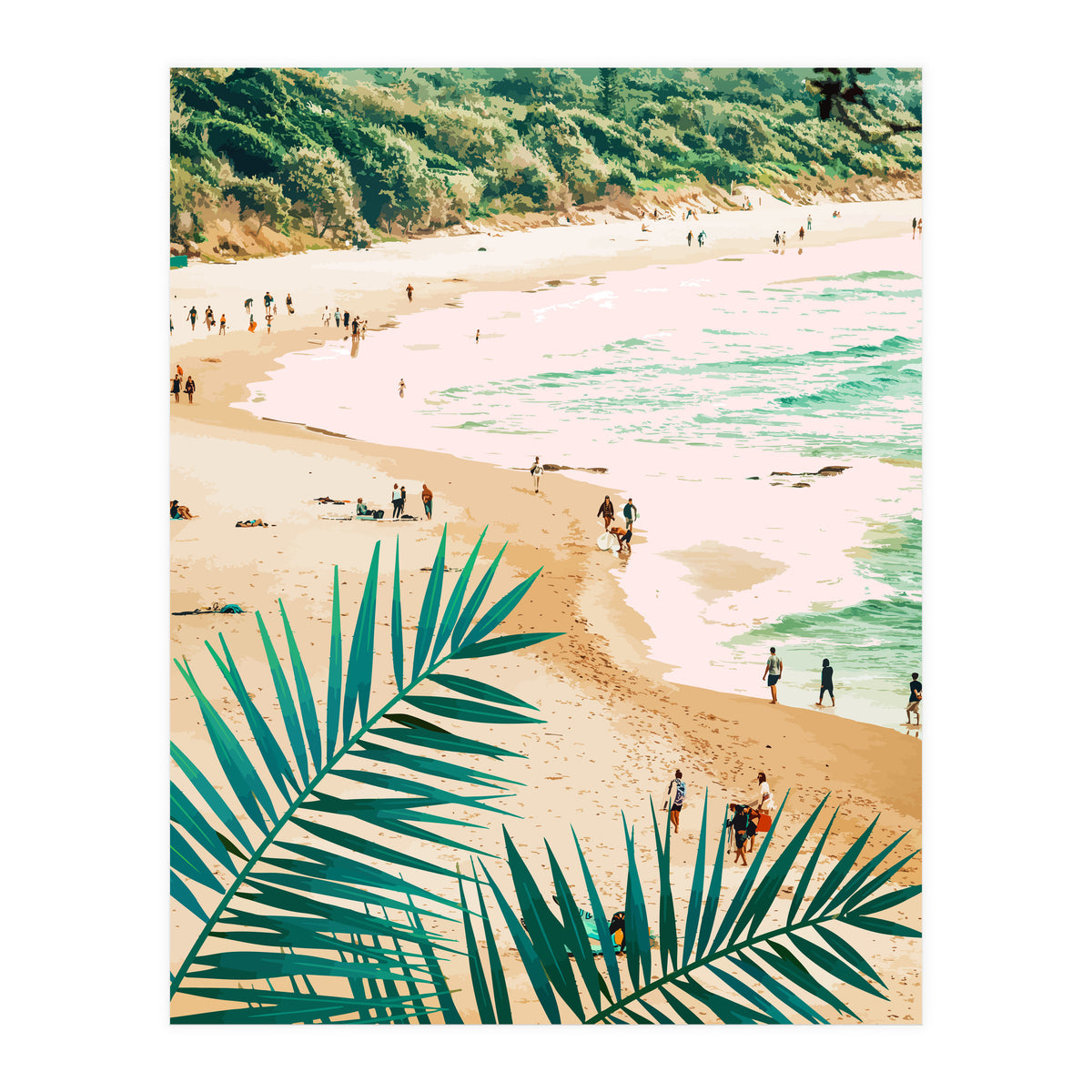 Beach Weekend | Pastel Ocean Sea Tropical Travel | Scenic Sand Palm People Boho Vacation (Print Only)