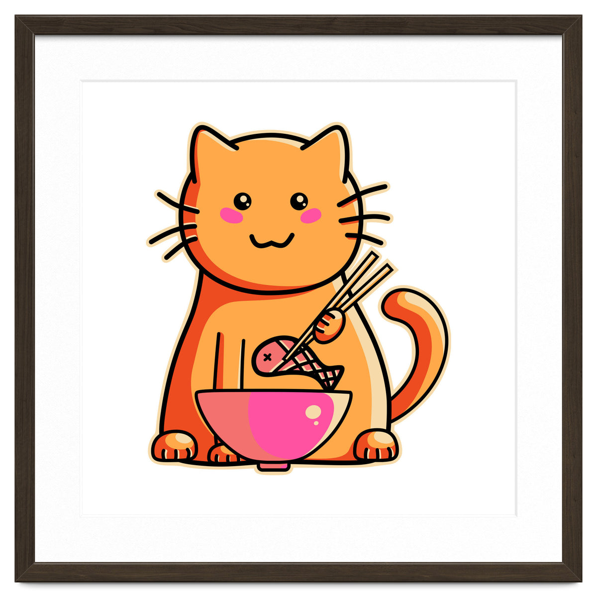 A Cat's Favourite Meal - kawaii cat eating fish with chopsticks