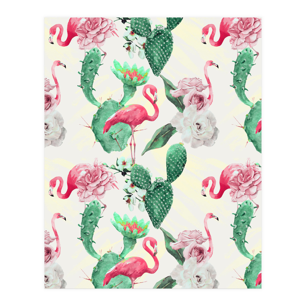 Flamingos, geometric and flowers (Print Only)