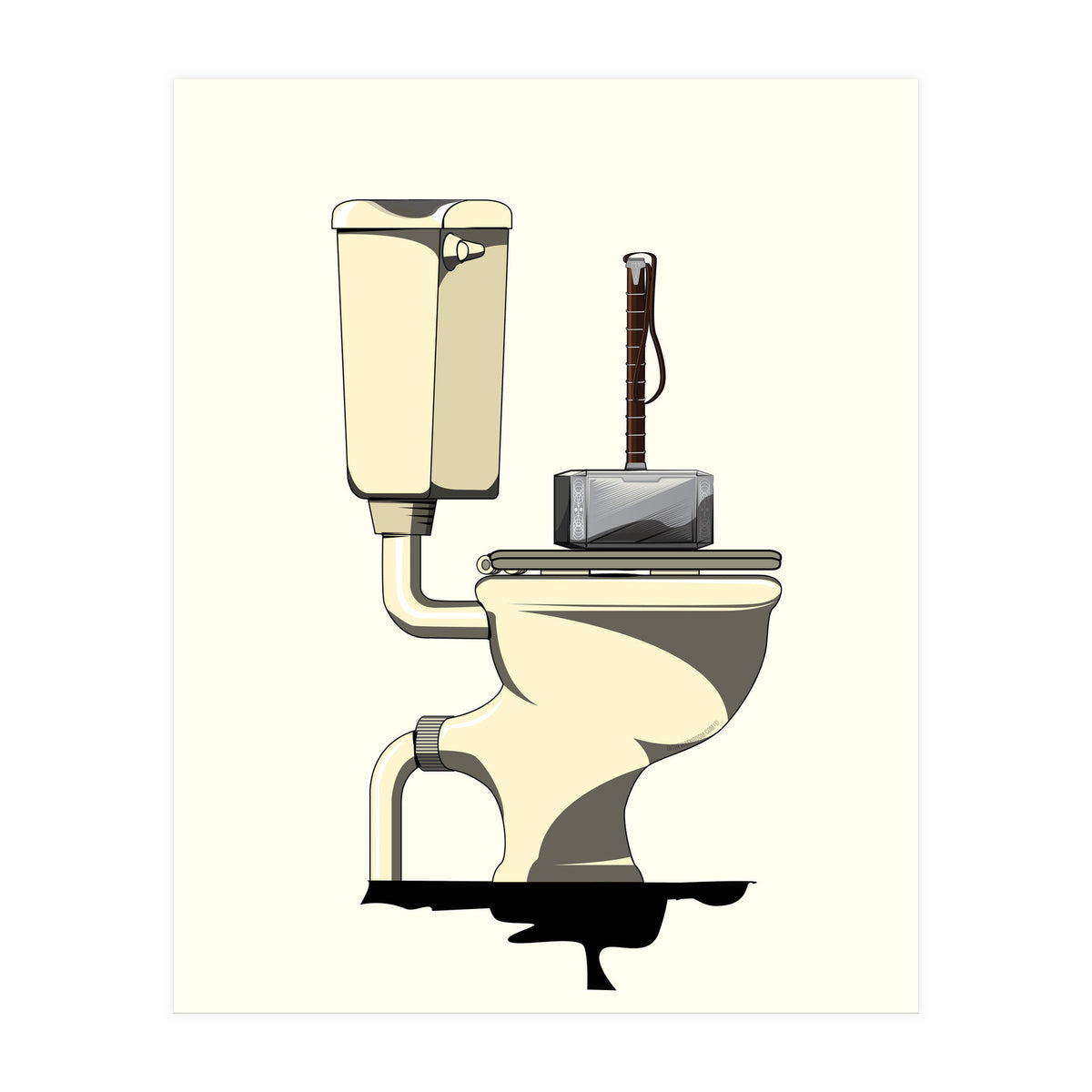 Thor's Hammer Mjolnir on the Toilet, funny bathroom humour (Print Only)