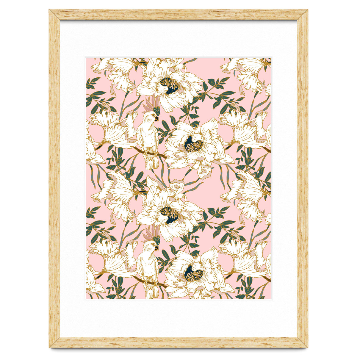 Exotic birds on flowers