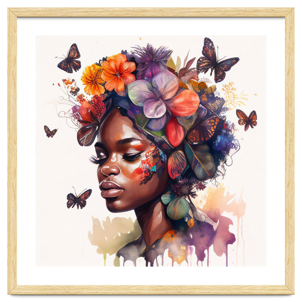 Watercolor Butterfly African Woman #2