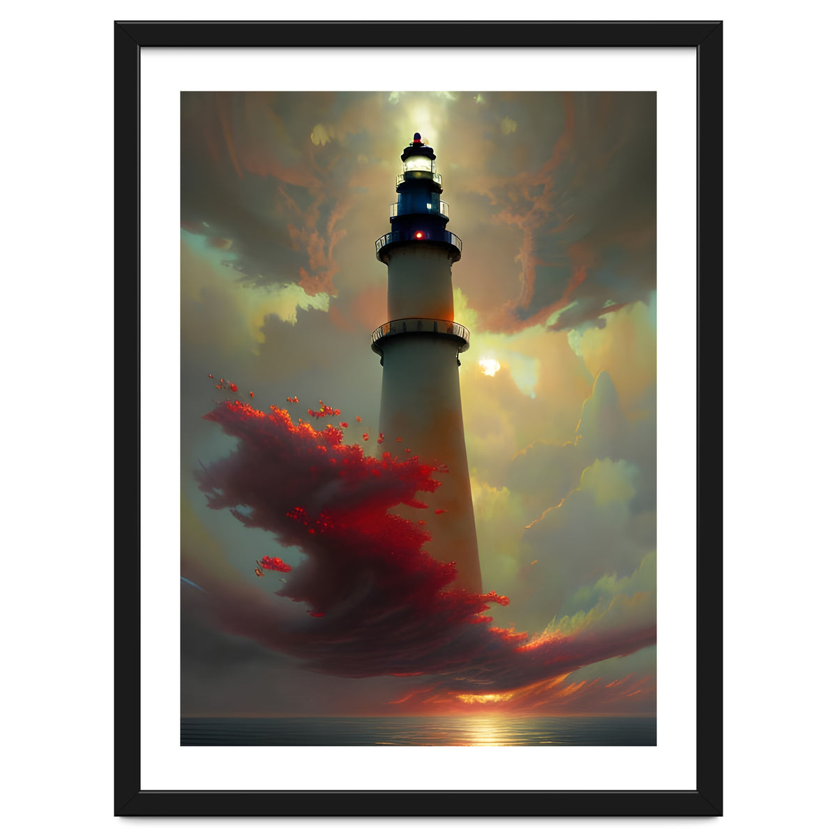 Lighthouse floating in the Sunset Clouds