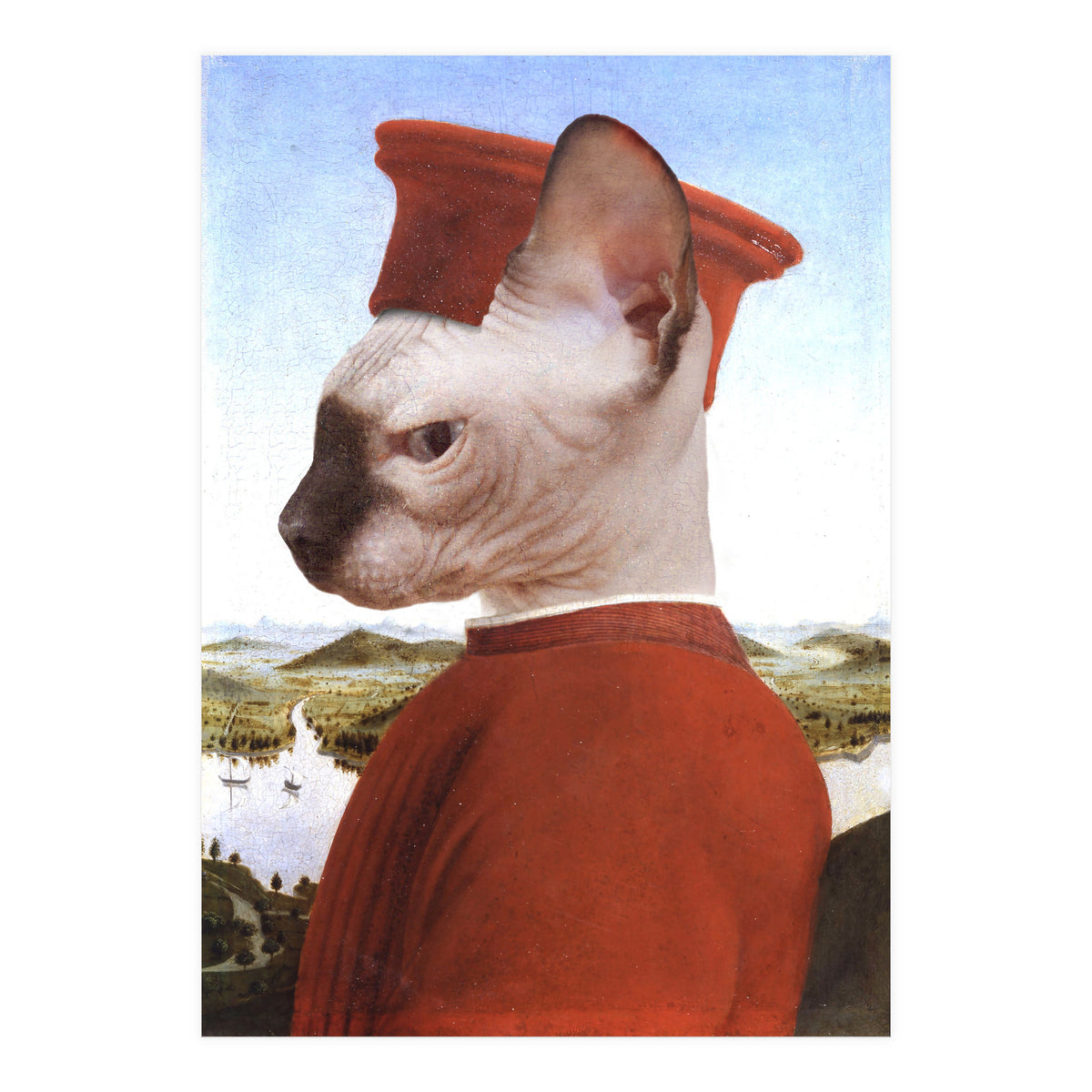 Portrait of a Sphynx Cat as Federico da Montefeltro (Print Only)