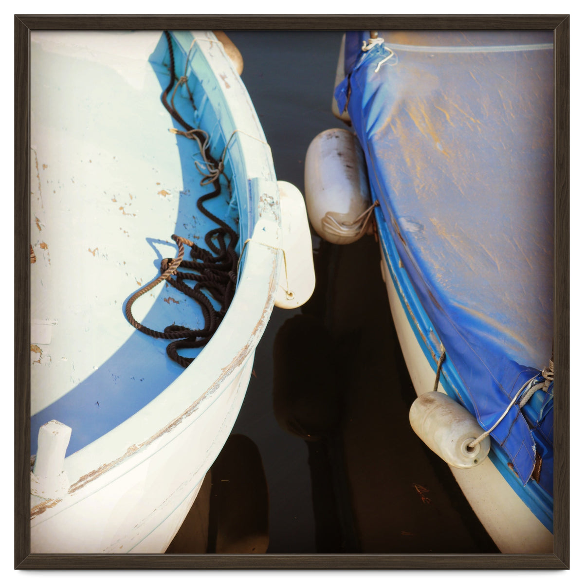 Blue and white wooden fishing boats