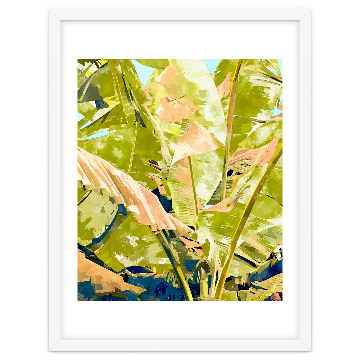 Blush Banana Tree, Tropical Banana Leaves Painting