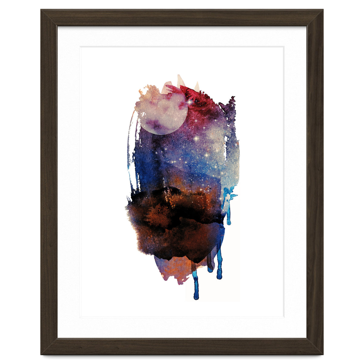 Abstract watercolour red moon