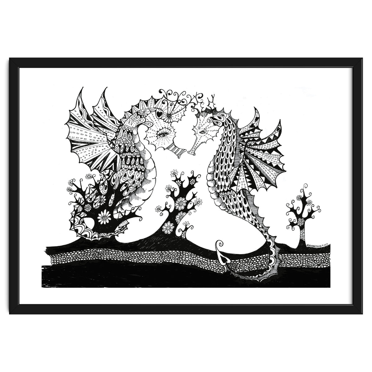 Seahorse Dragons Love Illustration
