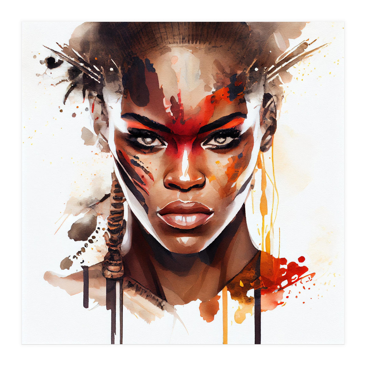Watercolor African Warrior Woman #3 (Print Only)