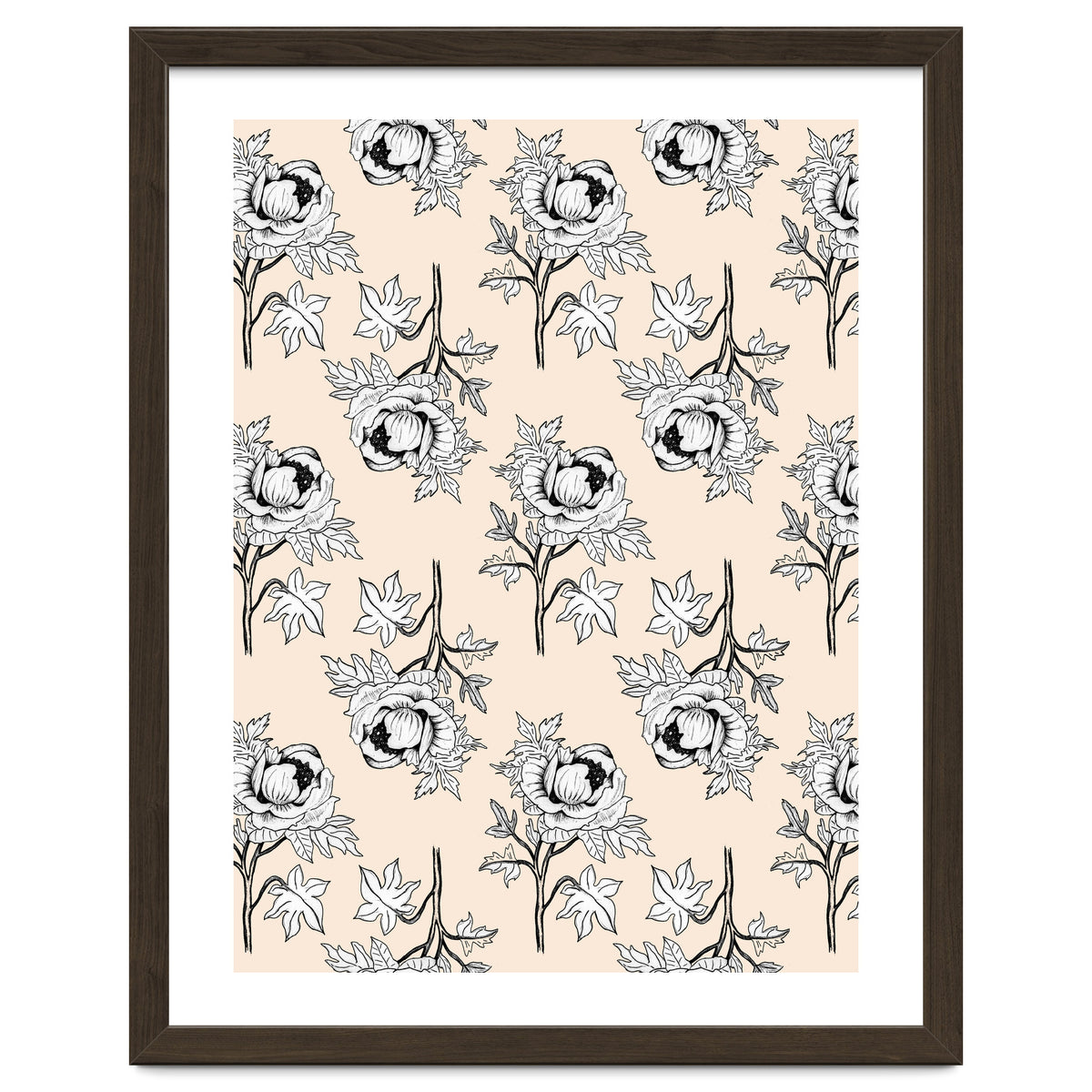 Drawing pattern of roses to pencil on beige