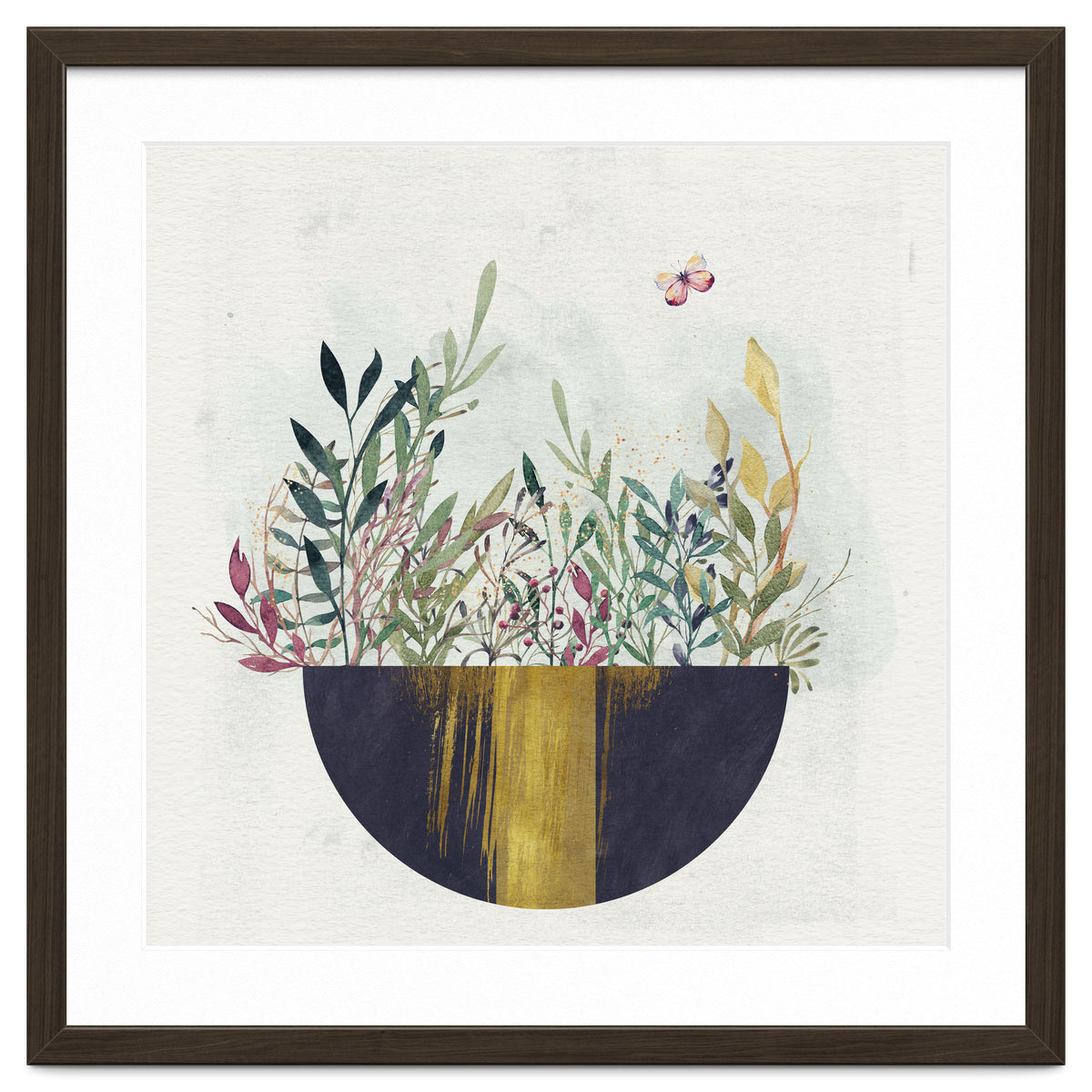 Flowers and leaves in a simple basket