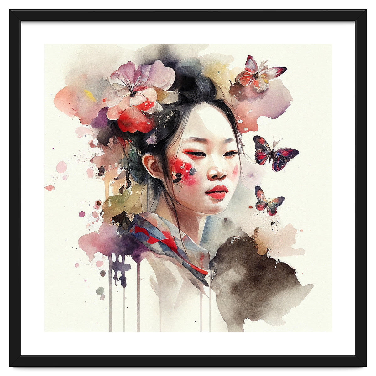 Watercolor Floral Asian Woman #2