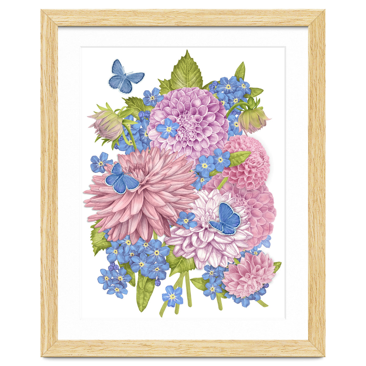 Pink Flowers and Butterflies