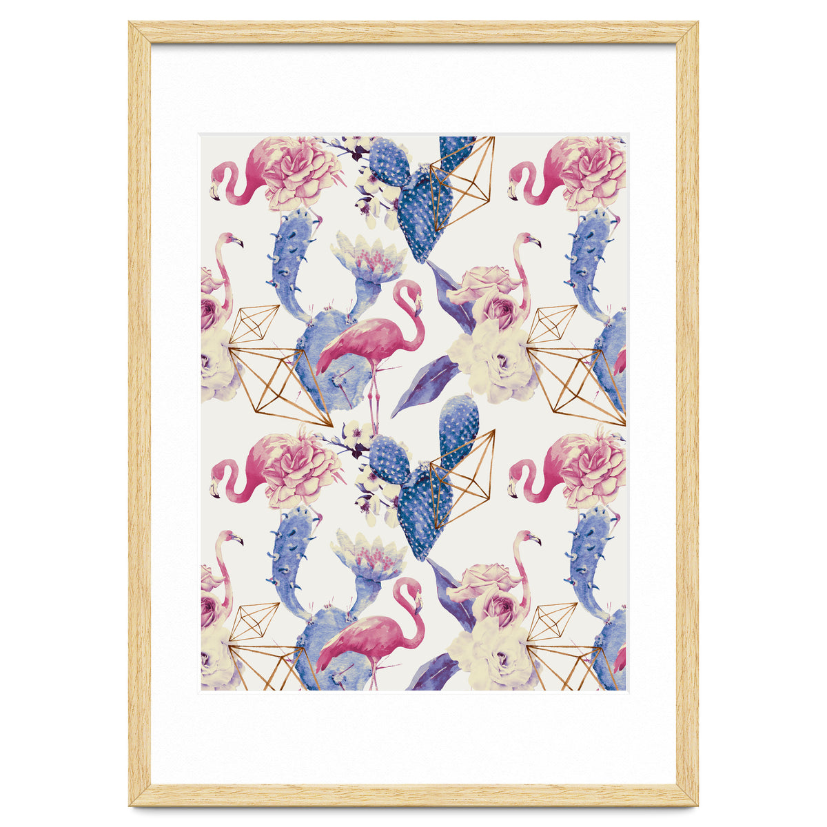 Flamingos, geometric and flowers 02