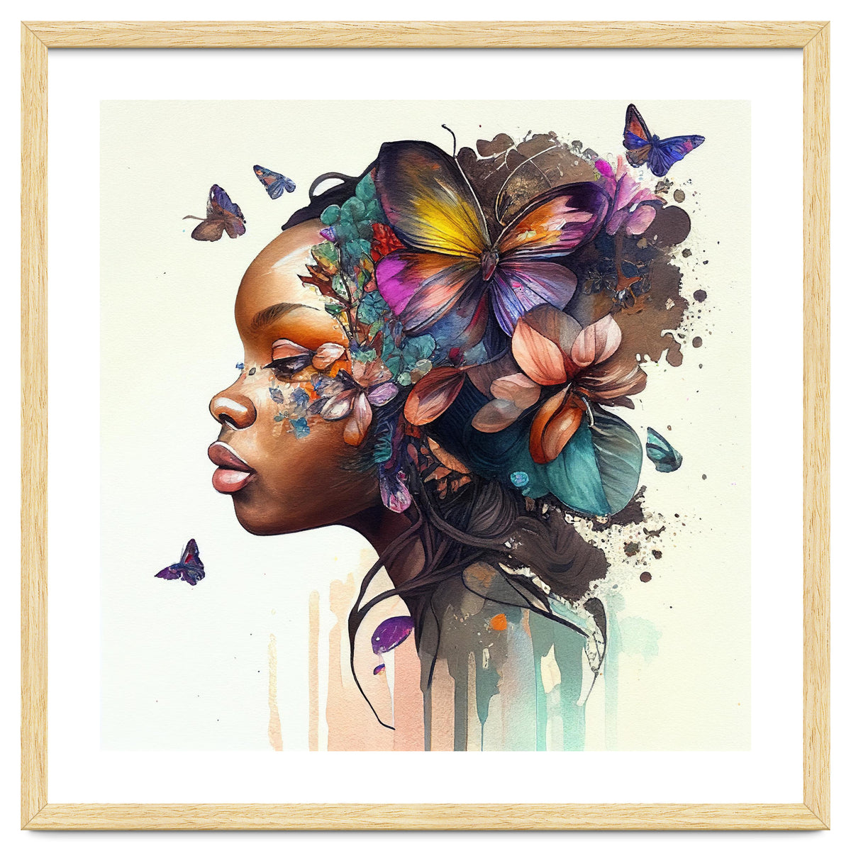 Watercolor Butterfly African Woman #8