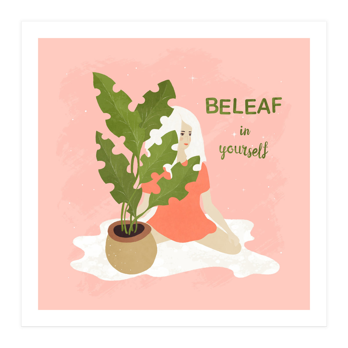 House Plant With A White Hair Girl (Print Only)