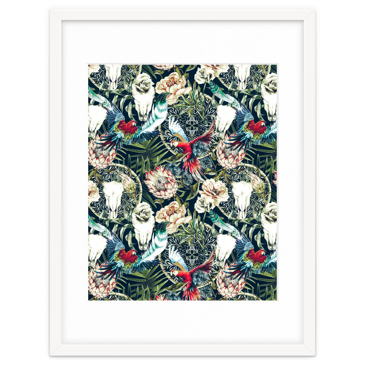 Dark pattern boho skull tropical