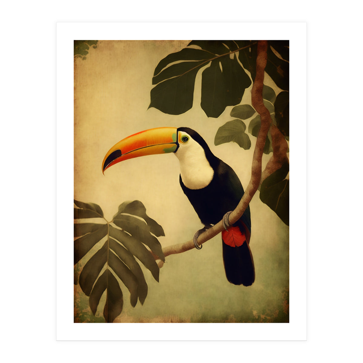 Toucan Vintage Jungle Painting (Print Only)