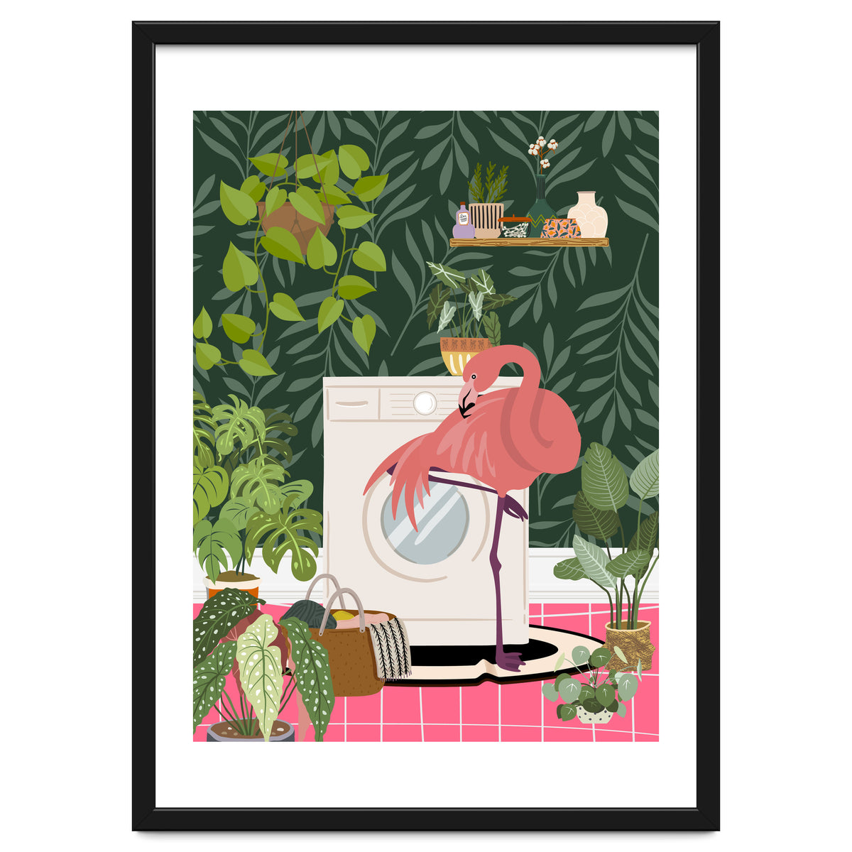 Flamingo in Jungle Laundry Room