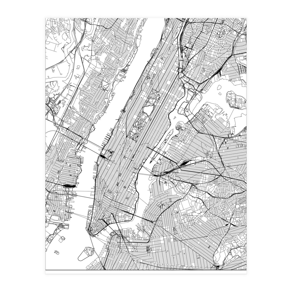 New York City White Map (Print Only)