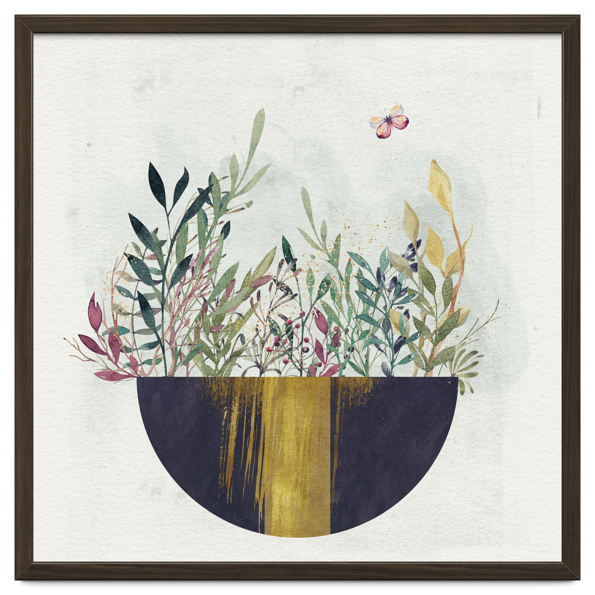 Flowers and leaves in a simple basket