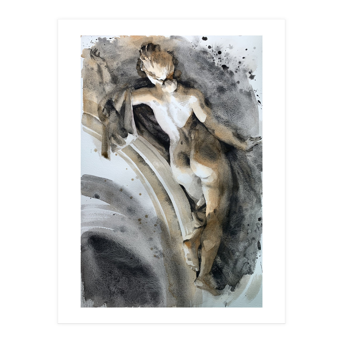 Antique sculpture of a naked girl from behind (Print Only)