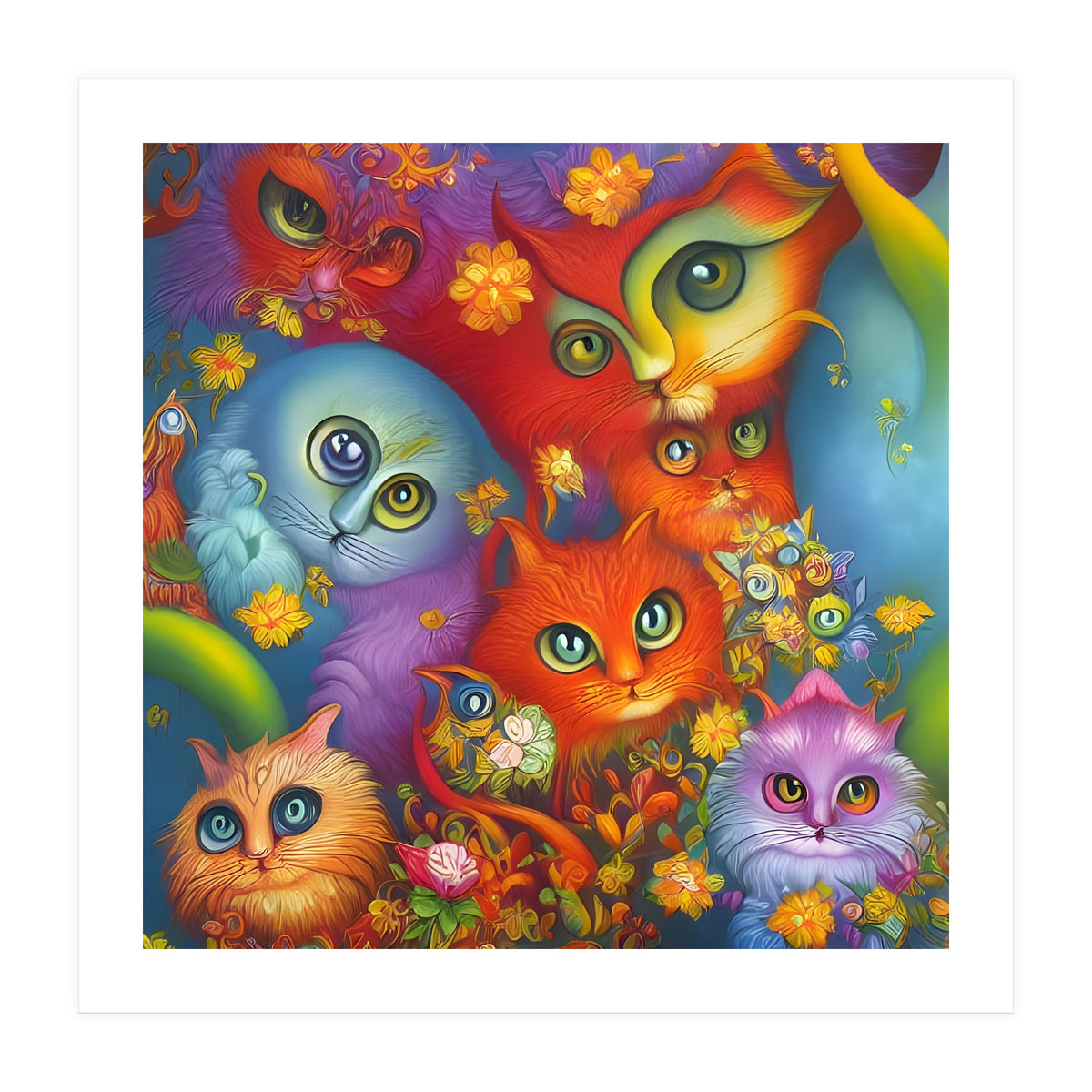 Colorful Crazy Kitty Cat Kitten Collage (Print Only)