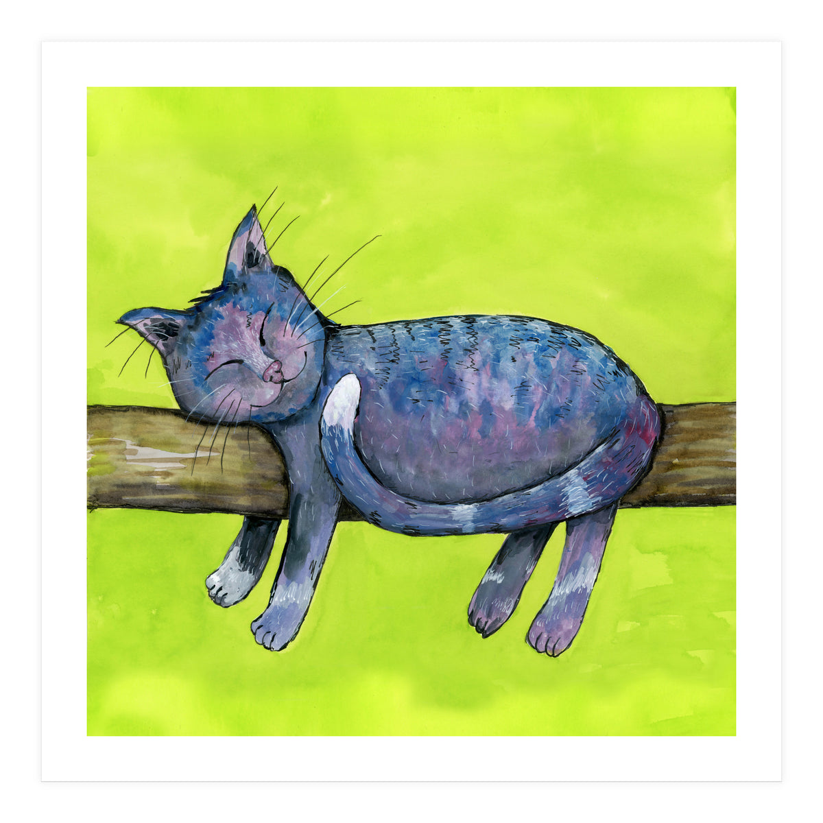 Sleeping cat in purpe (Print Only)